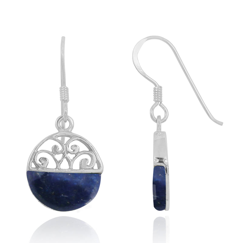 Lapis Oxidized Silver French Wire Earrings