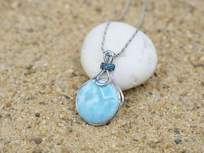 Larimar Beach Pendant with Silver Infinity Studded with Blue Topaz - Only One Piece Created