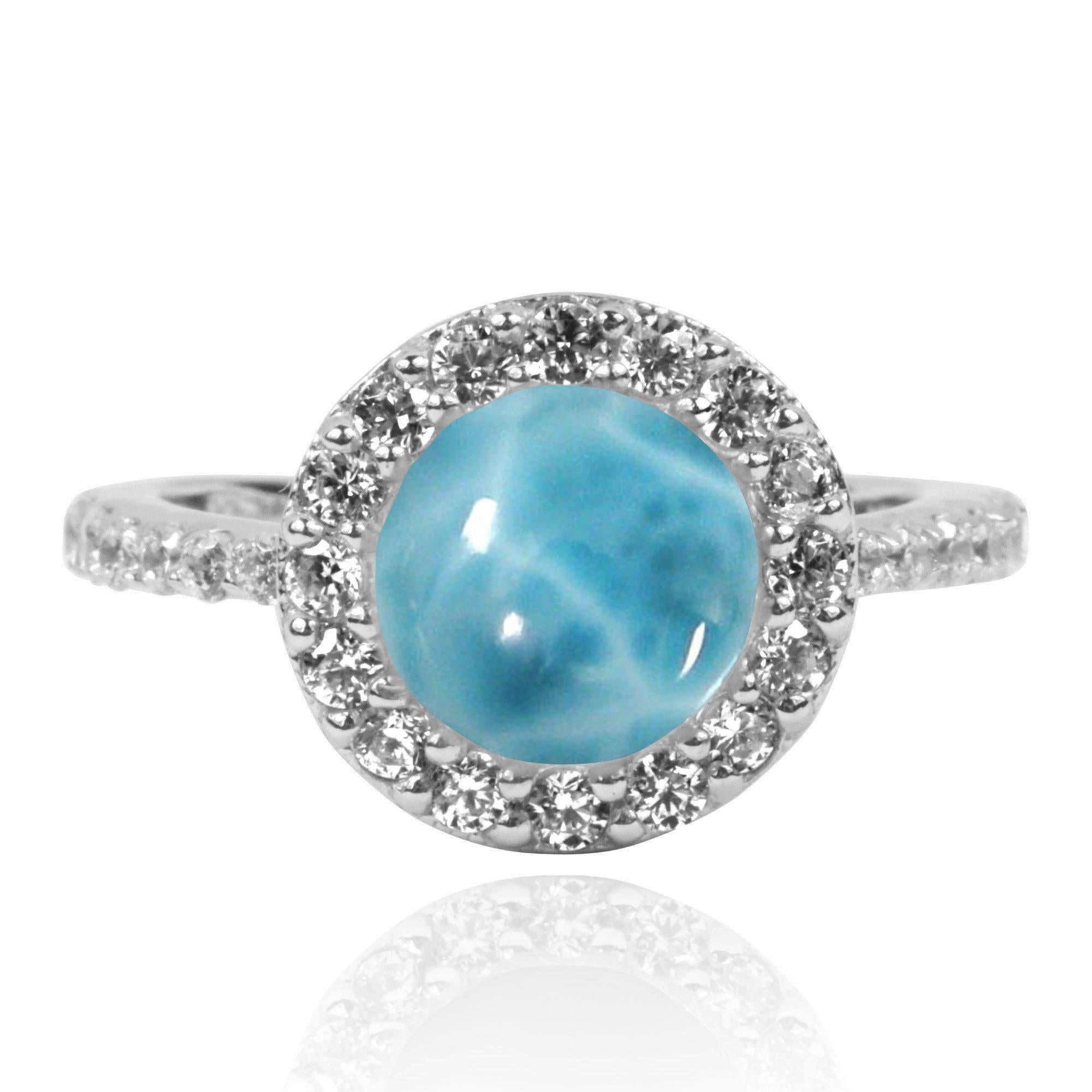 Larimar Cocktail Ring with 22 Round Shape White Topaz Stones and 8 Round Shape White Topaz Stones