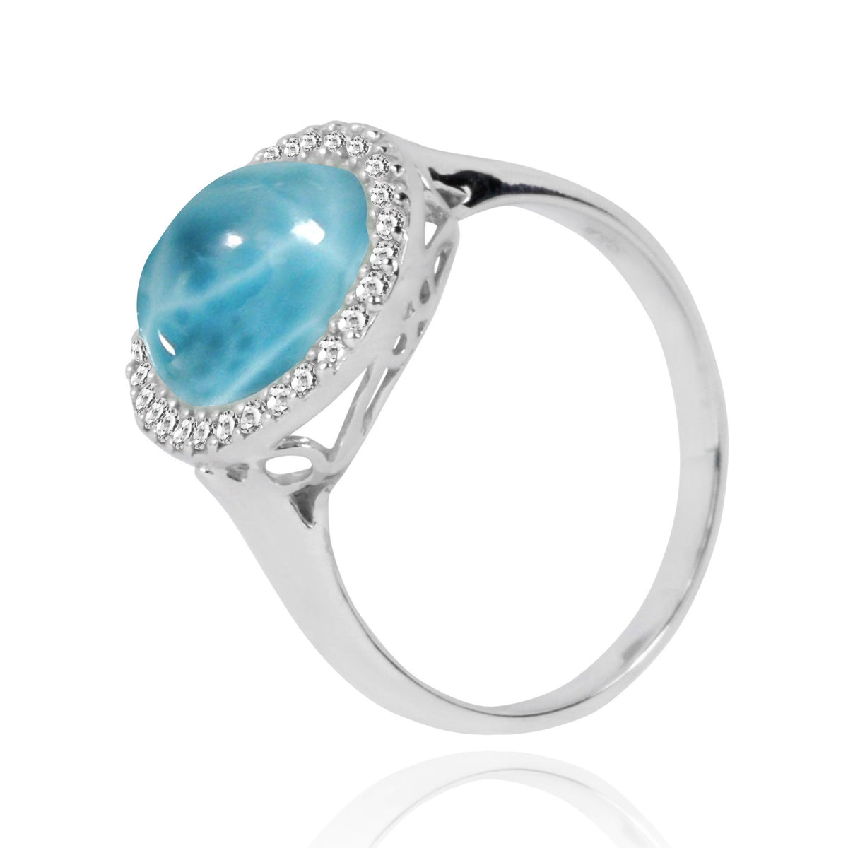 Larimar Cocktail Ring with 30 Round Shape White Topaz Stones
