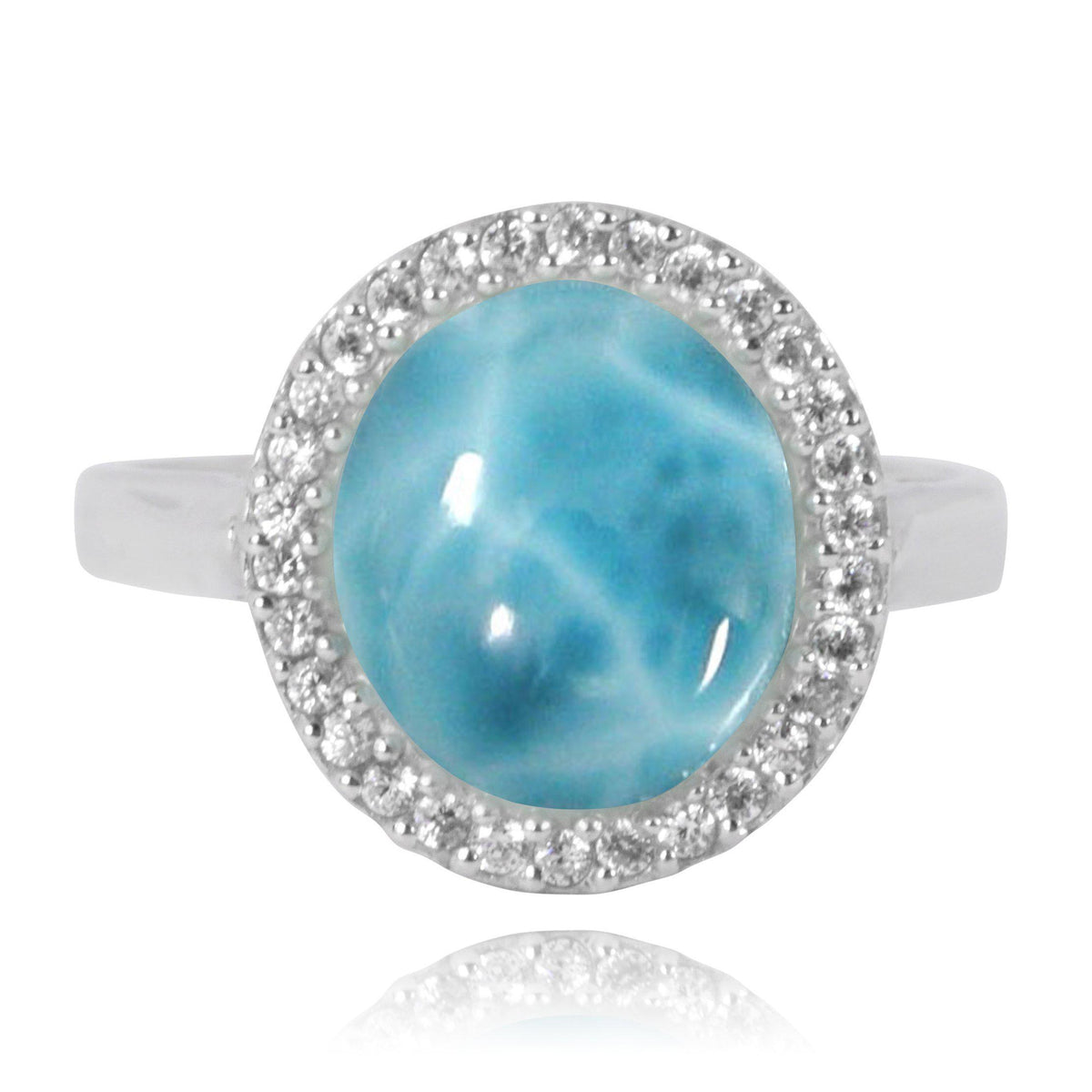 Larimar Cocktail Ring with 30 Round Shape White Topaz Stones