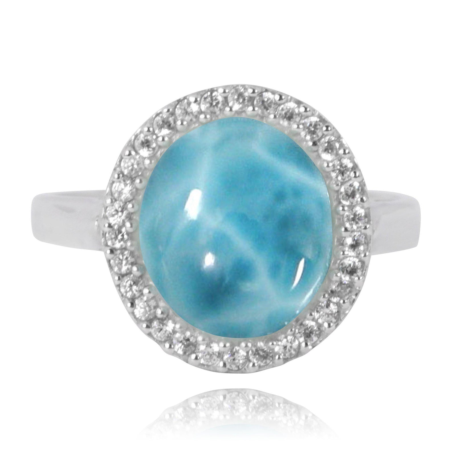 Larimar Cocktail Ring with 30 Round Shape White Topaz Stones