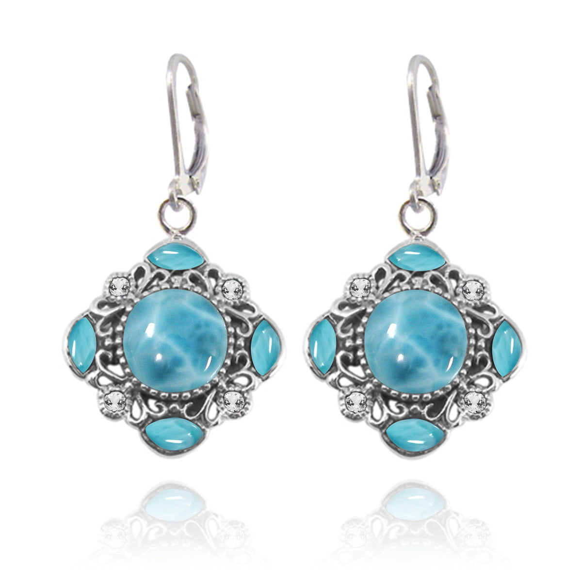 Larimar Earrings with 4 White Topaz Stones