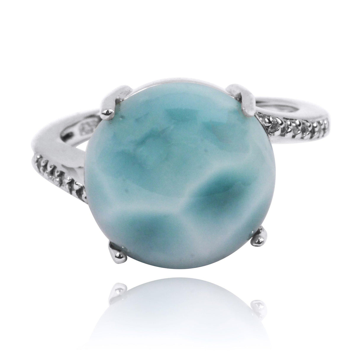 Larimar Gemstone Ring with 14 Round Shape White CZ Stones