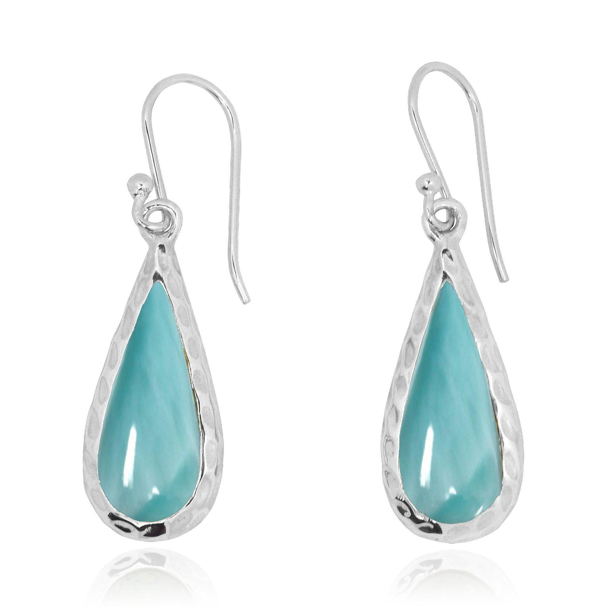 Larimar Oxidized Silver French Wire Earrings