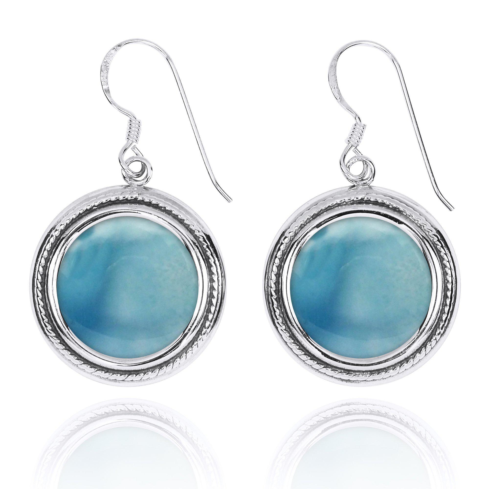 Larimar Oxidized Silver French Wire Earrings
