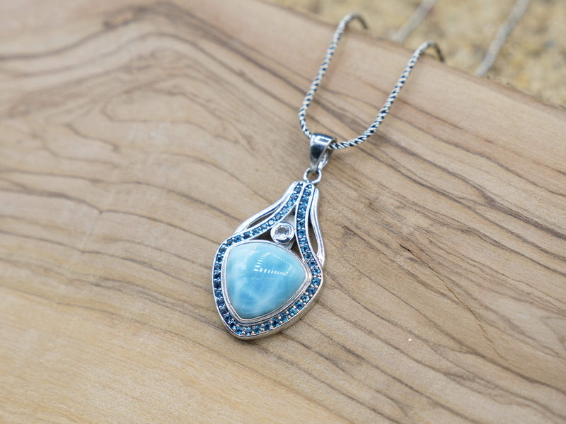 Larimar Pendant with Blue and White Topaz - Only One Piece Created