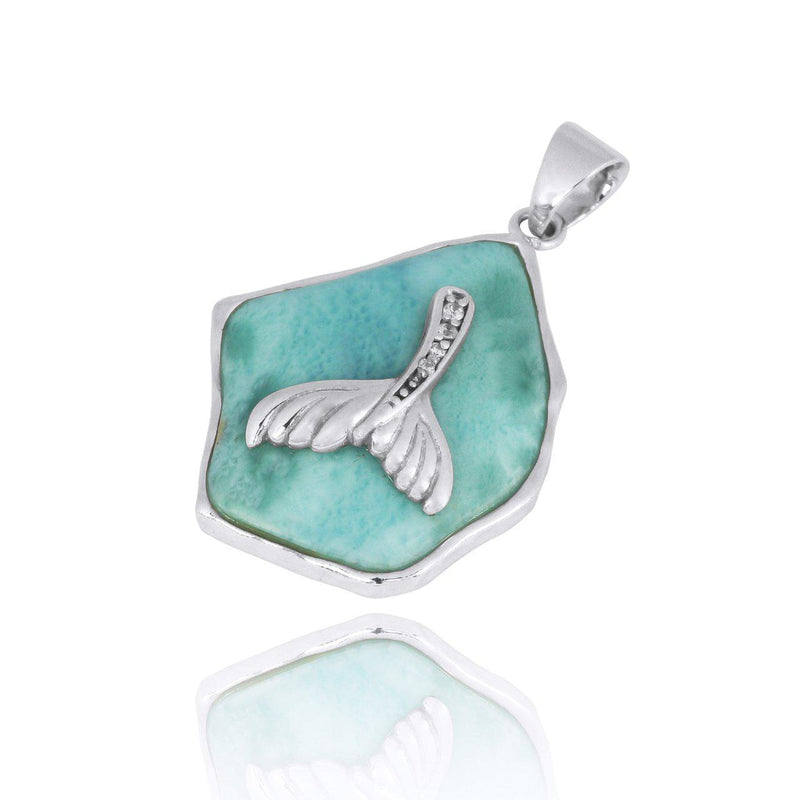 Larimar Pendant with Sterling Silver Whale Tail and White CZ