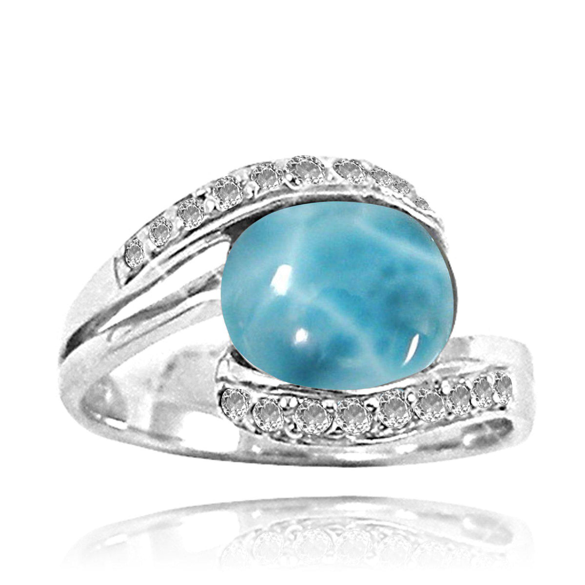 Larimar Statement Ring with 18 Round Shape White Topaz Stones