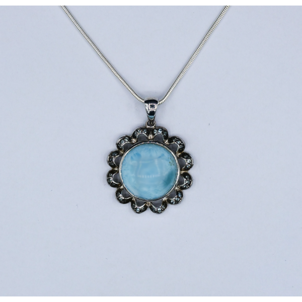 Larimar Sun Beach Pendant with Blue Topaz Stones - Only One Piece Created
