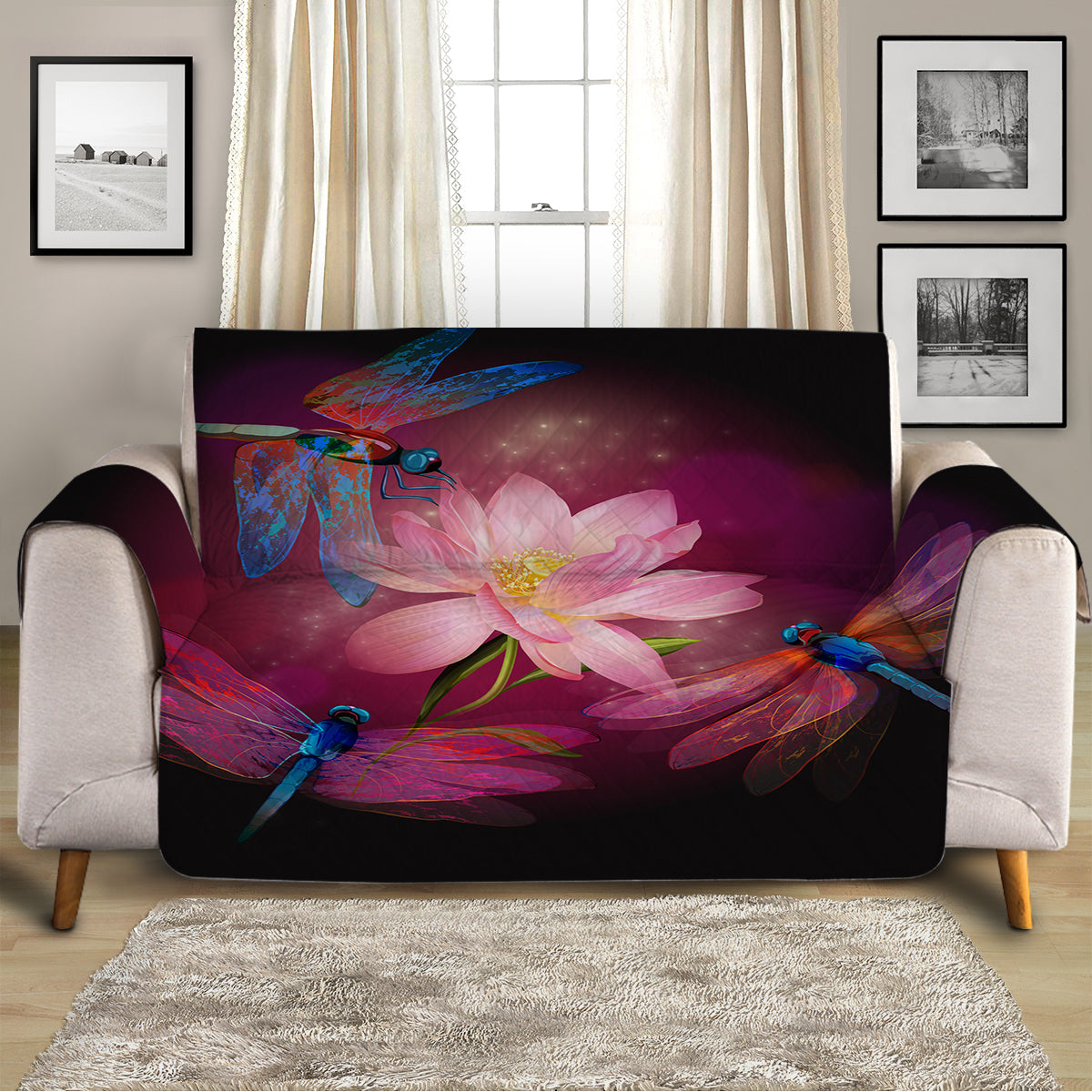 Dragonflies and Lotus Sofa Cover