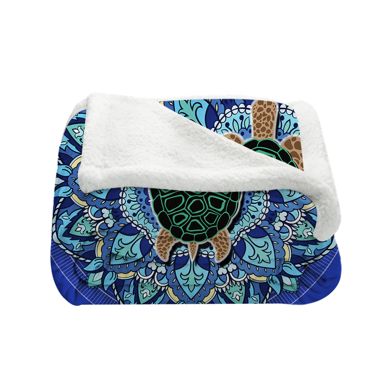 Blue Mandala Turtle Bedspread Blanket