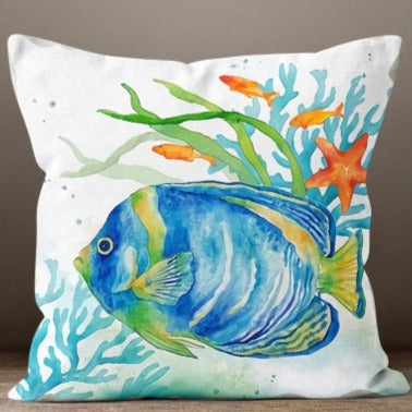 Pillow Cover - Marine Green Sea Life by Coastal Passion
