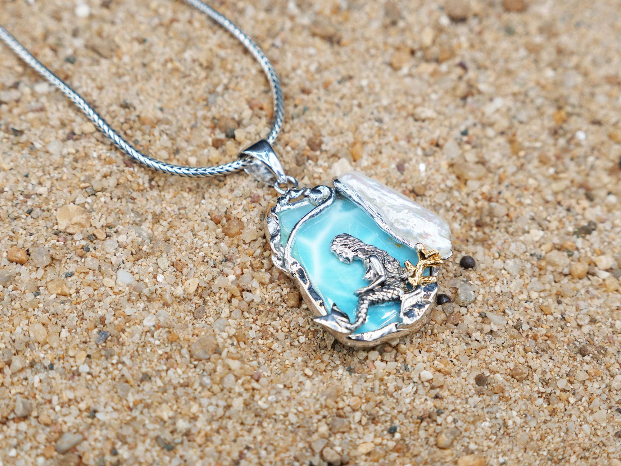 Meditative Mermaid Pendant with Fresh Water Pearl - Only One Piece Created