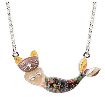 Meow Mermaid - Enamel Pendant Necklace