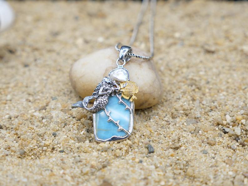 Mermaid and Fish Beach Pendant - Only One Piece Created