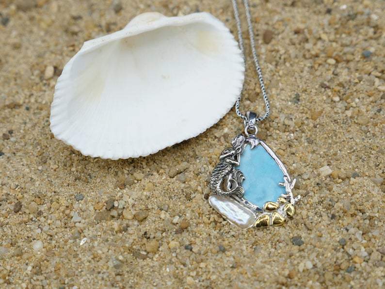 Mermaid and Pearl Beach Pendant - Only One Piece Created