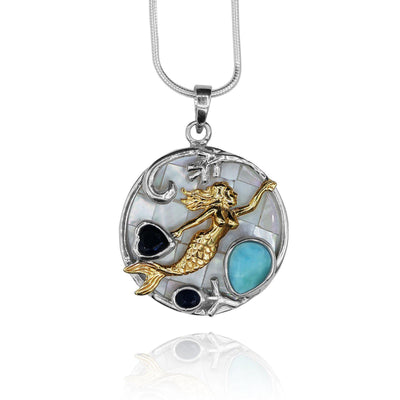 Mermaid Necklace with Larimar, Lapis Lazuli and Mother of Pearl