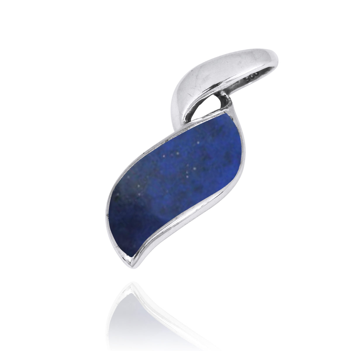 Modern Sterling Silver Hebrew Letter &quot;Yud&quot; Pendant with Lapis