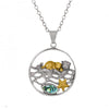 Mother Otter with Golden Baby Oxidized Silver Pendant Necklace with Marquise Abalone Shell and Gold Starfish