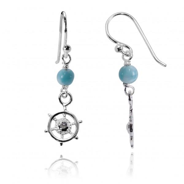 Nautical Helm Earrings with Larimar