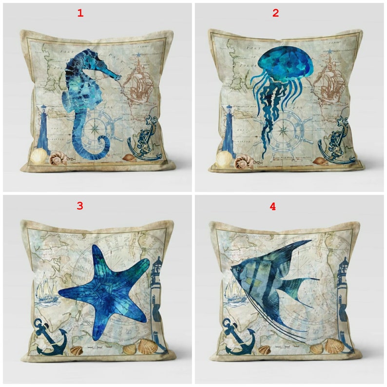 Nautical Sealife Set of 4 Pillow Covers