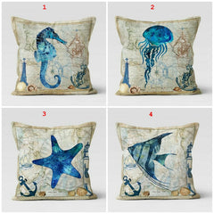 Pillow Cover - Marine Green Sea Life by Coastal Passion