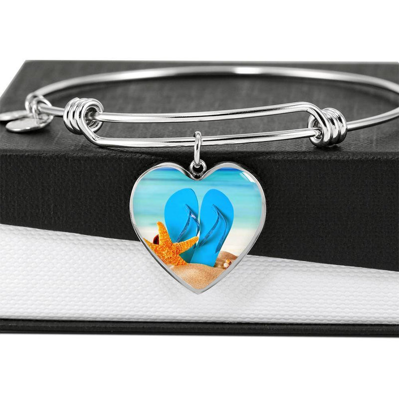 New Flip Flops on the Beach - Heart Bangle Bracelet