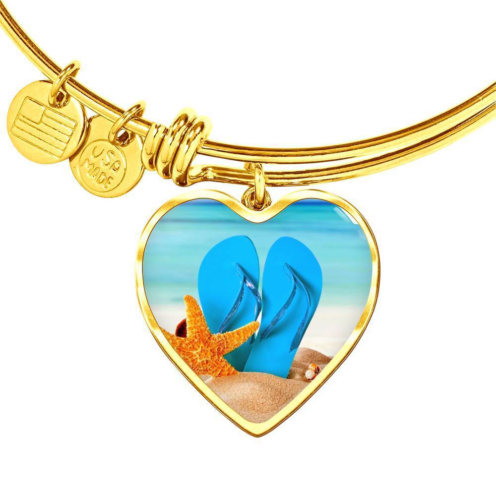 New Flip Flops on the Beach - Heart Bangle Bracelet