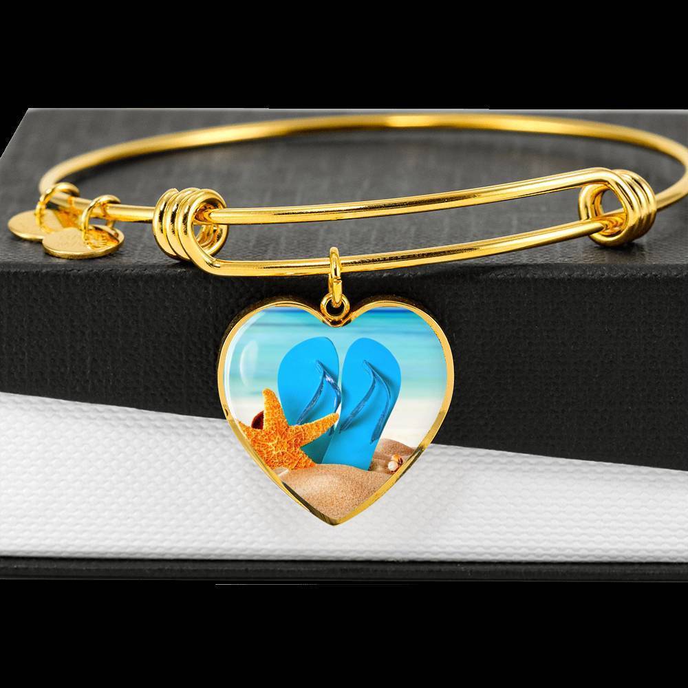 New Flip Flops on the Beach - Heart Bangle Bracelet