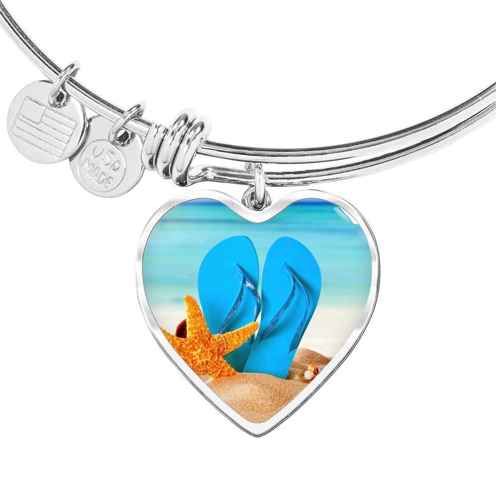 New Flip Flops on the Beach - Heart Bangle Bracelet