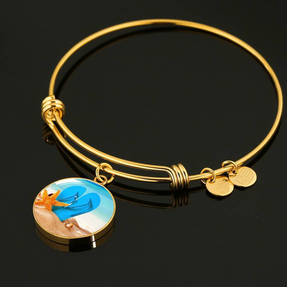 New Flip Flops on the Beach - Round Pendant Bangle Bracelet