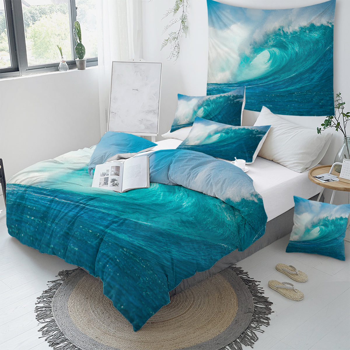 Duvet Cover Set Queen Size Sea Level Waves Luxury Soft Bedding Set Comforter  Cover 