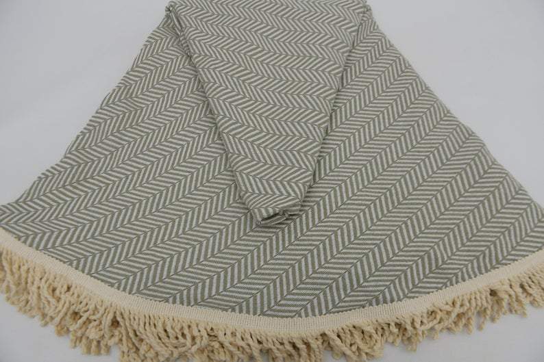 Olive Green 100% Cotton Round Beach Towel
