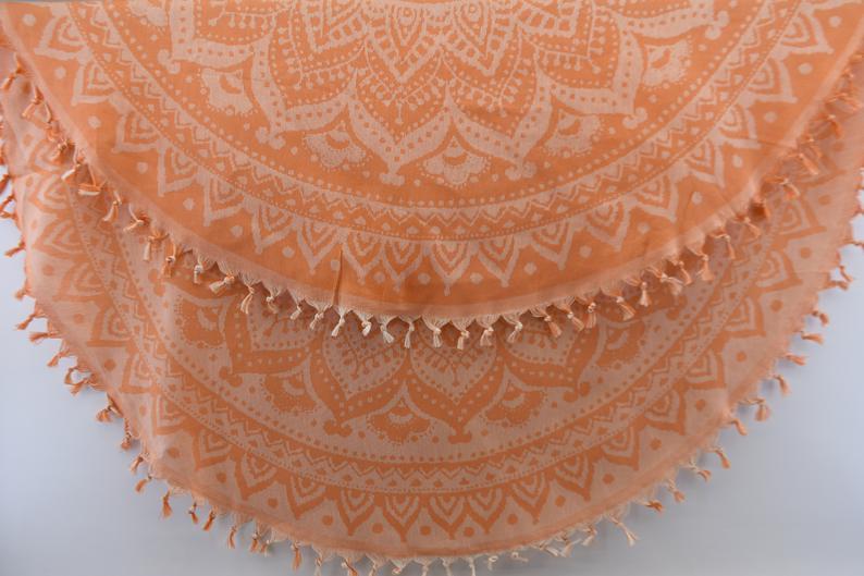 Orange Mandala 100% Cotton Round Beach Towel