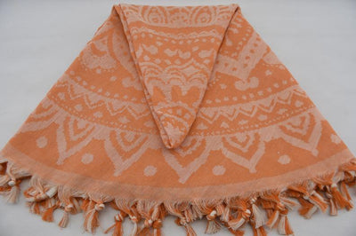 Orange Mandala 100% Cotton Round Beach Towel