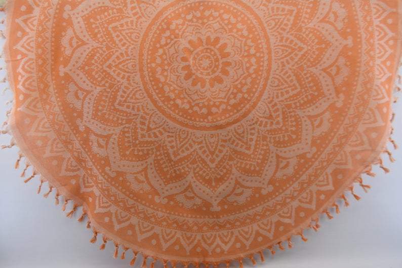 Orange Mandala 100% Cotton Round Beach Towel