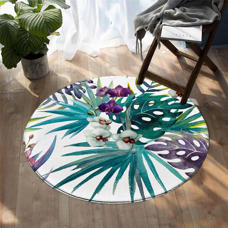 Tropical Orchids Round Area Rug