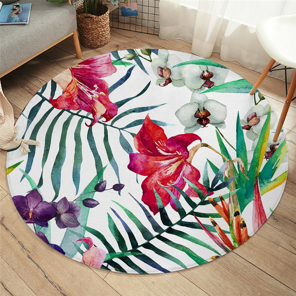 Tropical Floral Round Area Rug