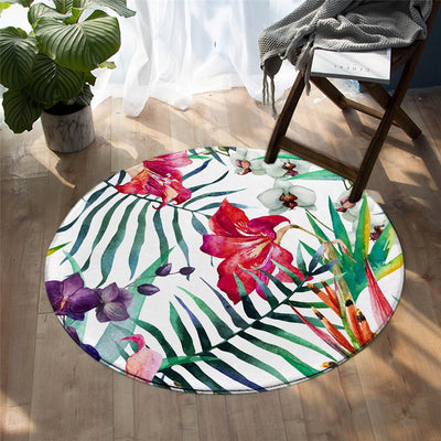 Tropical Floral Round Area Rug