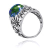Oxidized Silver Floral Ring with Azurite Malachite