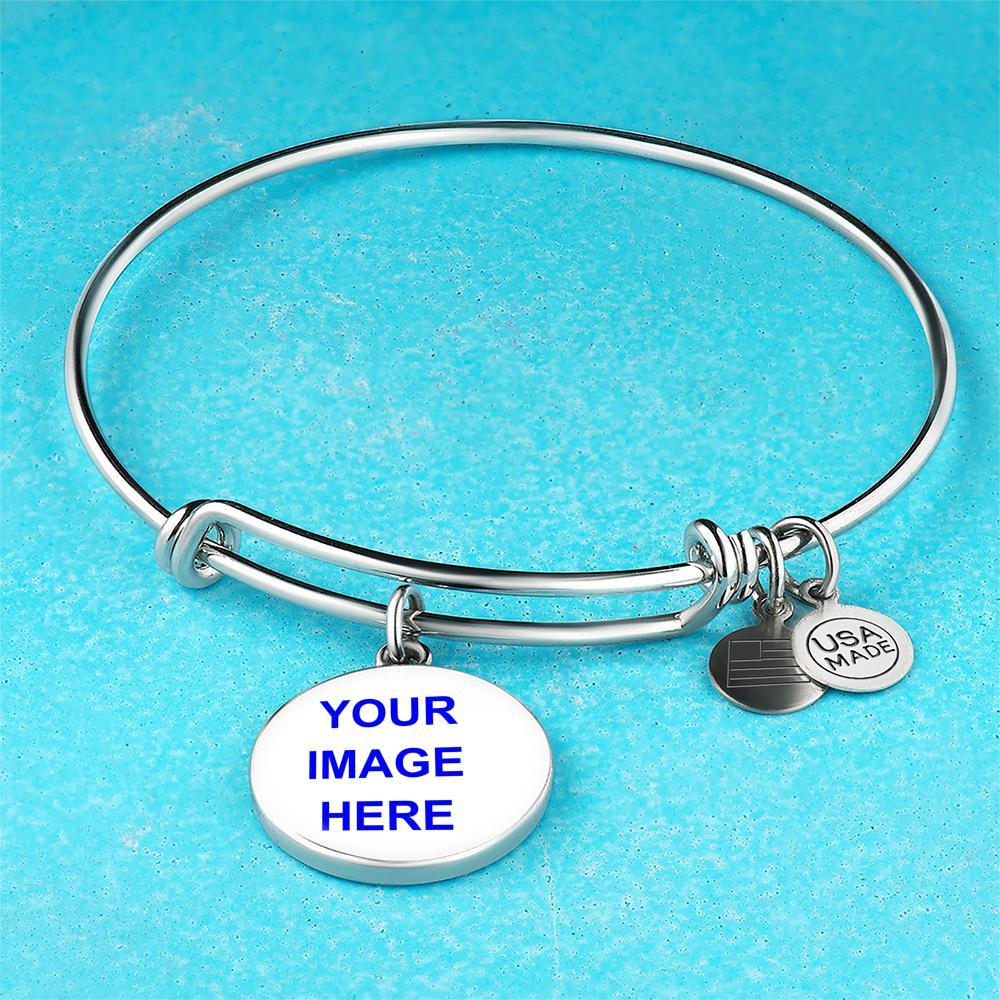 Personalized Bangle with Circle Pendant