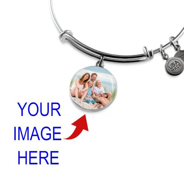 Personalized Bangle with Circle Pendant