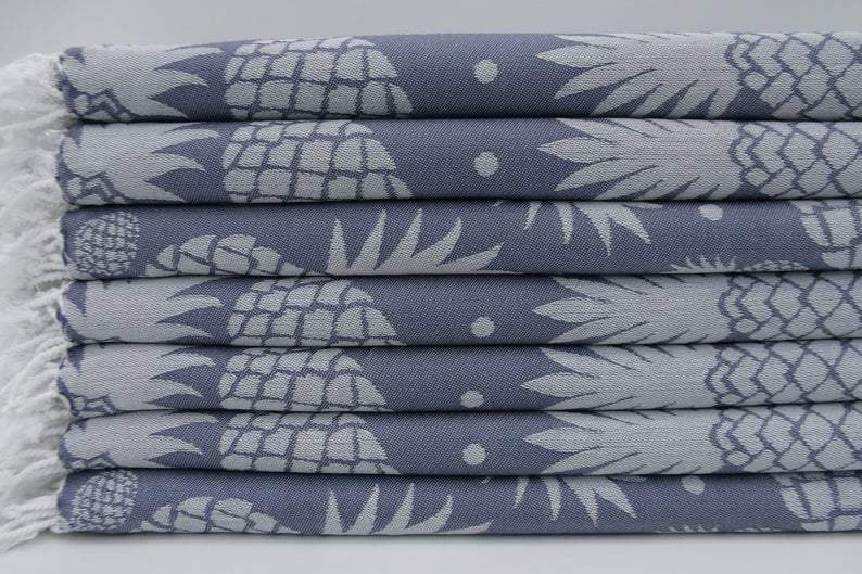 Pineapple Blue Gray 100% Cotton Towel