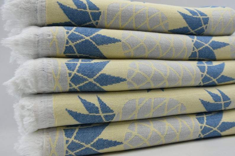 Pineapple Blue Yellow 100% Cotton Towel