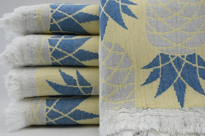 Pineapple Blue Yellow 100% Cotton Towel