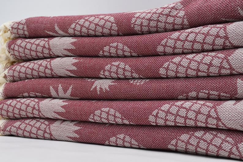 Pineapple Burgundy 100% Cotton Towel