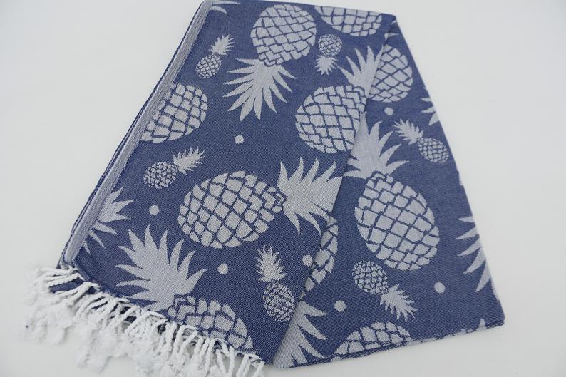 Pineapple Navy Blue 100% Cotton Towel
