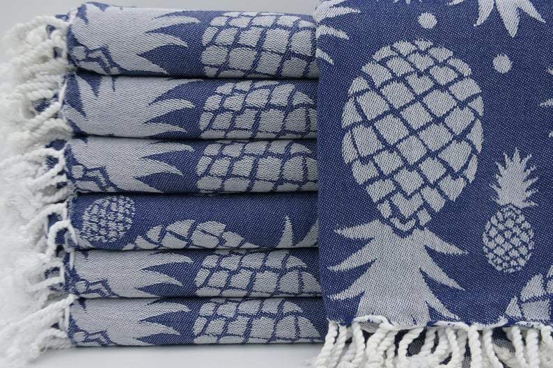 Pineapple Navy Blue 100% Cotton Towel