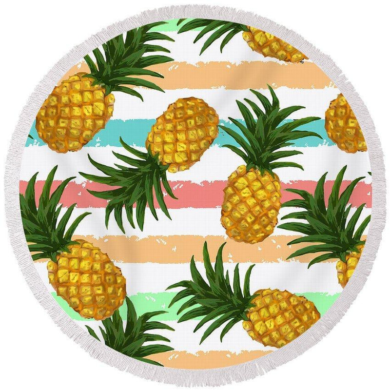 Pineapple Party Round Beach Towel